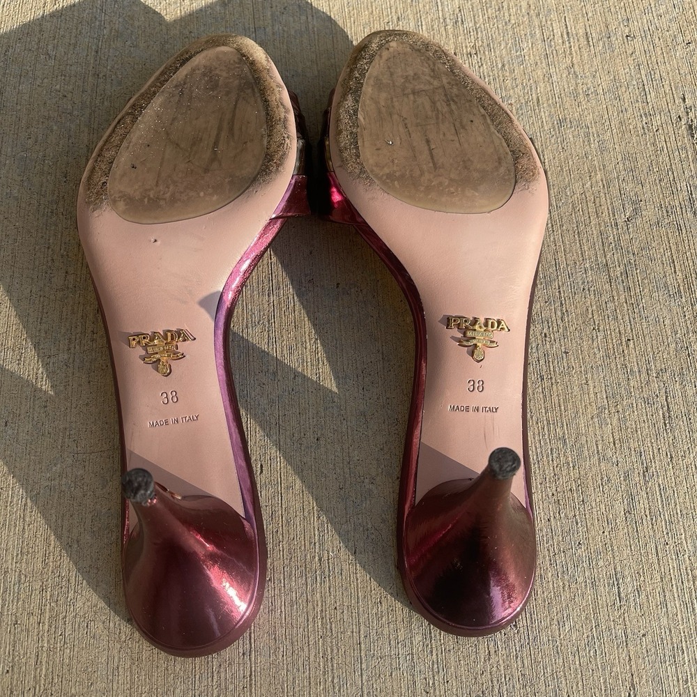 Prada Milano Slide Sandals Metallic Pink Gold Leather Open Toe Heel EU 38 US 7.5 - Picture 5 of 9